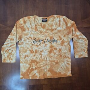 Harley Davidson Womens Long Sleeve Shirt Orange Tye Die Size Large VTG